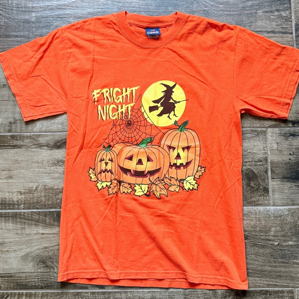 Time 2 Celebrate Vintage Unisex Halloween Kitschy Fright Night T-Shirt, Orange,M